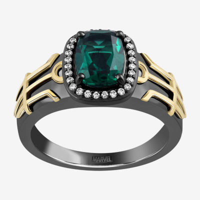 Marvel Fine Jewelry Womens 1/10 CT. T.W. Lab Created Green Emerald 14K Gold Over Silver Cushion Loki Cocktail Ring