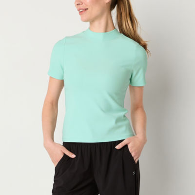 Xersion Womens Rib Short Sleeve Mock Neck Top