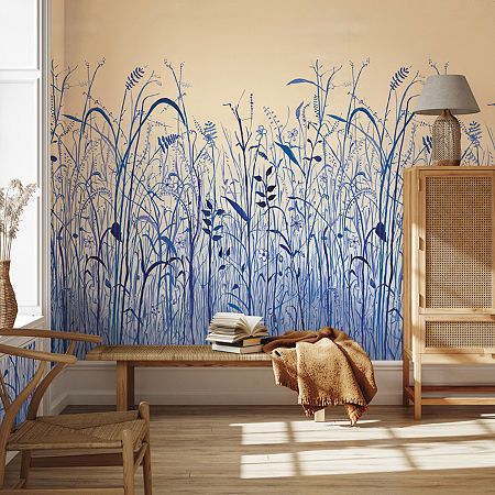 Tempaper June Grass Indigo Mural Wallpaper, One Size, Blue