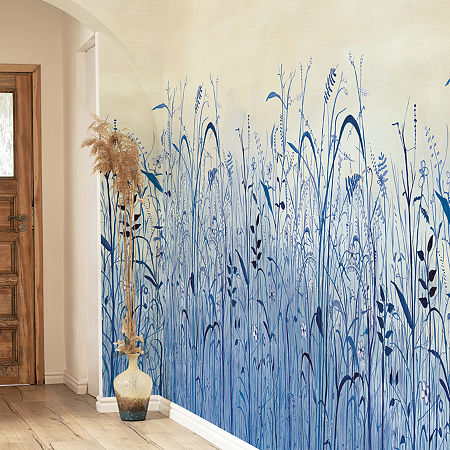 Tempaper June Grass Indigo Mural Wallpaper, One Size, Blue