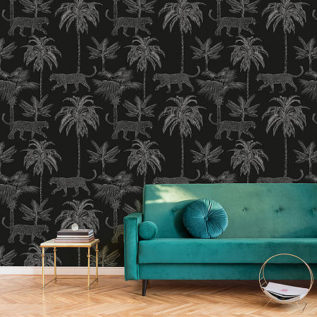 Tempaper Palm Leopards Mural Wallpaper, One Size, Black