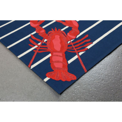 Liora Manne Frontporch Lobster On Stripes Hand Tufted Rectangular Rugs & Floor Coverings Indoor Outdoor Animal Accent Rugs