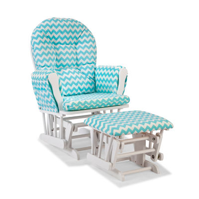 Storkcraft Hoop Glider And Ottoman White W/ Turquoise Cushions Dome