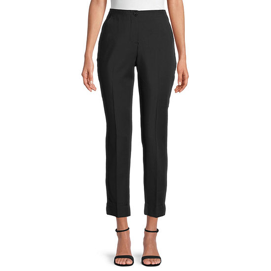 Worthington Womens High Rise Curvy Fit Ankle Pant, Color: Black - JCPenney