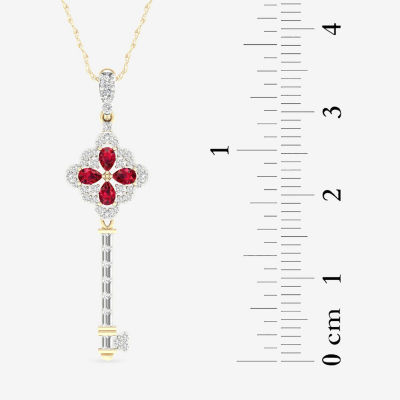 Womens 1/5 CT. Lead Glass-Filled Red Ruby 10K Gold Keys Pendant ...