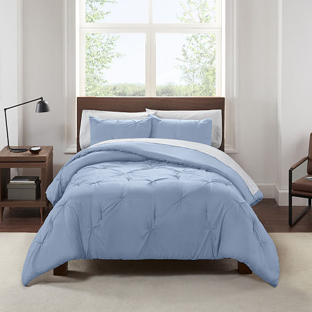 Serta Simply Clean Pleated Antimicrobial Treated Complete Bedding Set, One Size, Blue