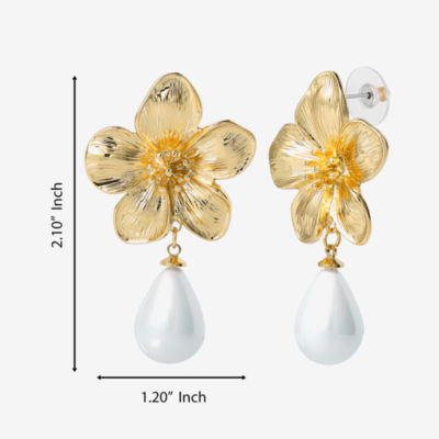 JS Jessica Simpson Womens White Simulated Pearl Drop Earrings