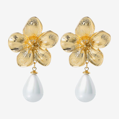 JS Jessica Simpson Womens White Simulated Pearl Drop Earrings
