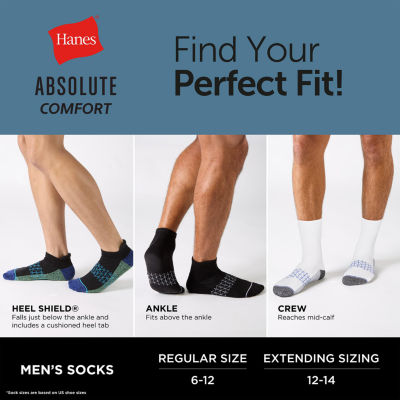 Hanes Absolute Heel Tab Mens Multi-Pack 3 Pair No Show Socks