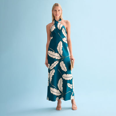 Worthington Bold Teal Palms Maxi Dress