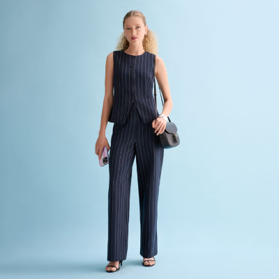 a.n.a. Navy Stripe Vest and Wide Leg Trouser