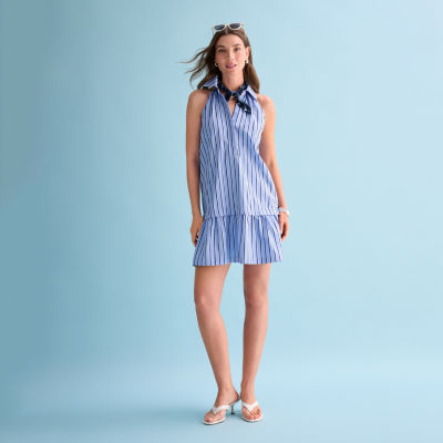 a.n.a. Blue Hydrangea Stripe Drop Waist Dress