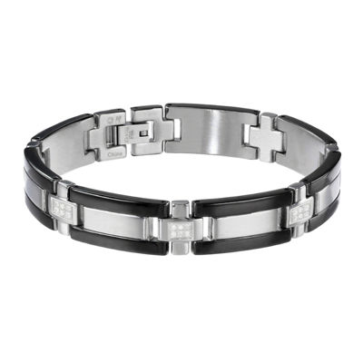 Mens ¼ CT. T.W. Diamond Stainless Steel & Black IP Link Bracelet