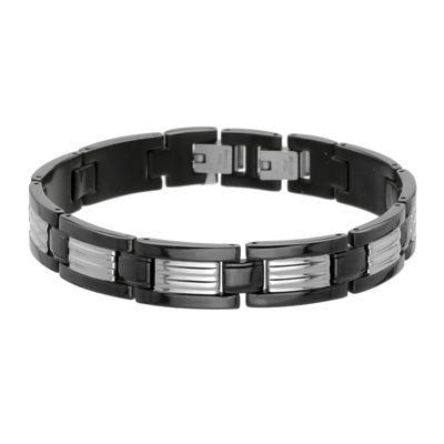 Mens Stainless Steel & Black IP Link Bracelet, Color: White - JCPenney