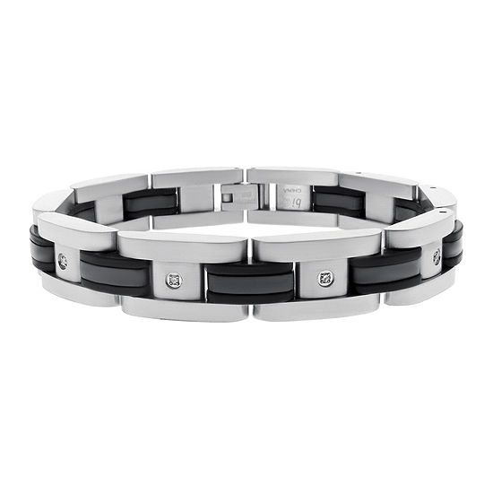 Mens 1/10 CT. T.W. Diamond Stainless Steel & Black Rubber Bracelet ...