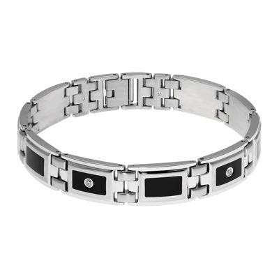 Mens 1/8 CT. T.W. Diamond Stainless Steel & Resin Link Bracelet, Color ...