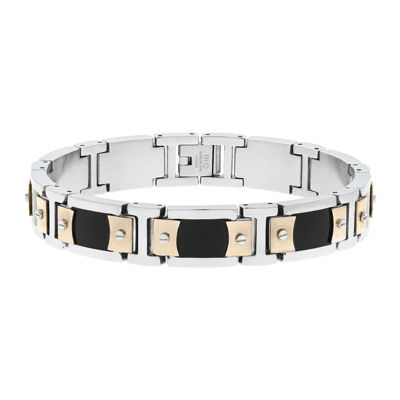 Mens Stainless Steel & Rose-Tone IP Link Bracelet