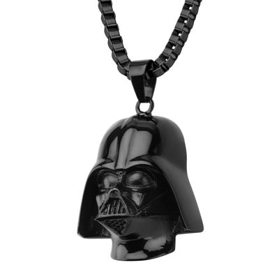Star Wars® Darth Vader Mens 3D Stainless Steel & Black IP Pendant Necklace