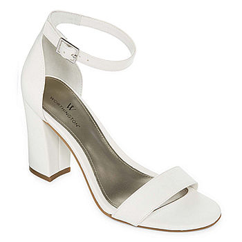 Worthington Womens Beckwith Heeled Sandals, Color: White - JCPenney