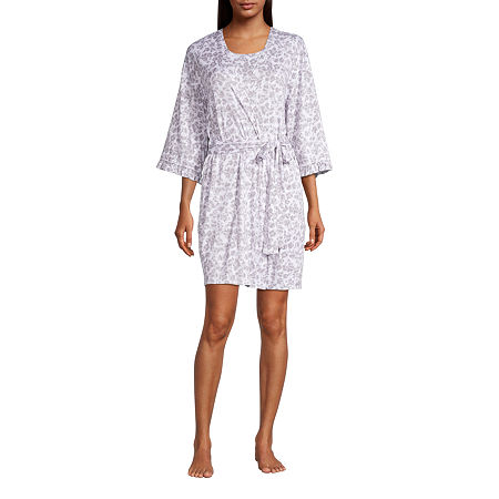 Pj Couture Womens Pajama + Robe Sets 3-pc. 3/4 Sleeve V-Neck, Large , Gray
