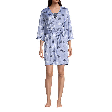 Pj Couture Womens Pajama + Robe Sets 3-pc. 3/4 Sleeve V-Neck, Medium , Blue