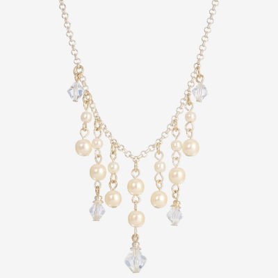 1928 Silver Tone Womens Crystal 15 Inch Beaded Necklace