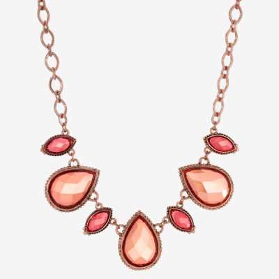 1928 Copper-Tone Womens Pink 16 Inch Collar Necklace