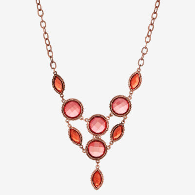 1928 Copper-Tone Womens Pink 16 Inch Statement Necklace