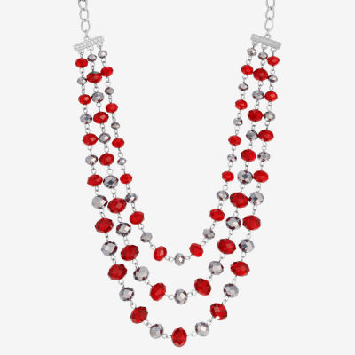1928 Silver-Tone Womens Red 18 Inch Beaded Necklace