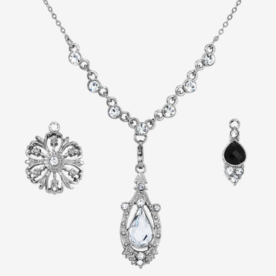 1928 Silver Tone Womens Black 4-pc. Pendant Necklace Set