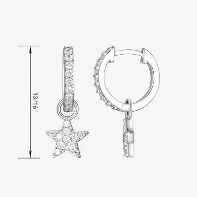 Womens 1/2 CT. T.W. Cubic Zirconia Sterling Silver 22.1mm Star Hoop Earrings