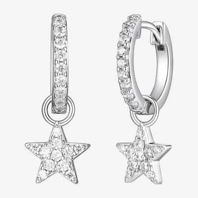 Womens 1/2 CT. T.W. Cubic Zirconia Sterling Silver 22.1mm Star Hoop Earrings