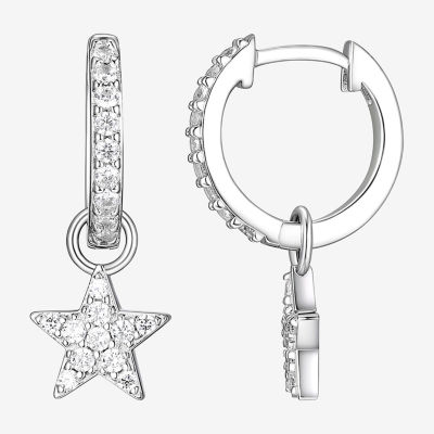Womens 1/2 CT. T.W. Cubic Zirconia Sterling Silver 22.1mm Star Hoop Earrings
