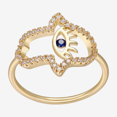Womens 1/5 CT. Multi Color Cubic Zirconia 18K Gold Over Silver Hamsa Crossover Cocktail Ring