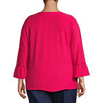 Alfred Dunner Happy Hour Womens Plus Round Neck 3/4 Sleeve T-Shirt