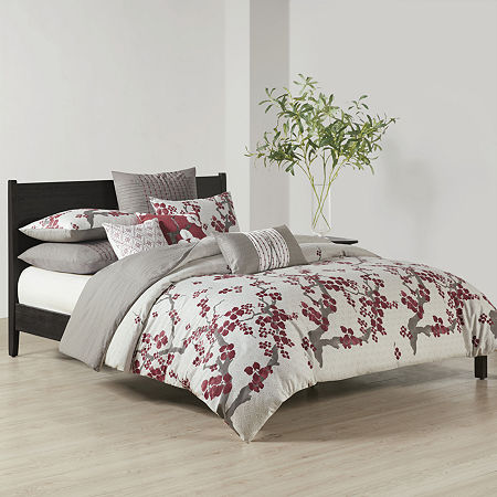 N Natori Cherry Blossom 3pc Comforter Mini Set, One Size, Gray