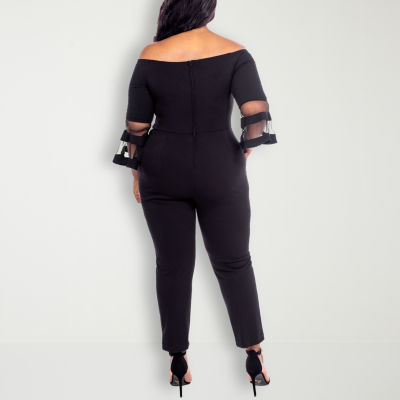 Premier Amour Off The Shoulder Womens Long Sleeve Jumpsuit-Plus