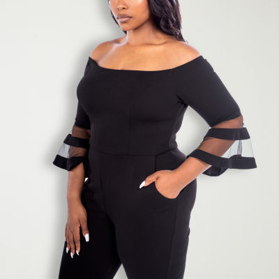 Premier Amour Off The Shoulder Long Sleeve Jumpsuit, Color: Black - JCPenney