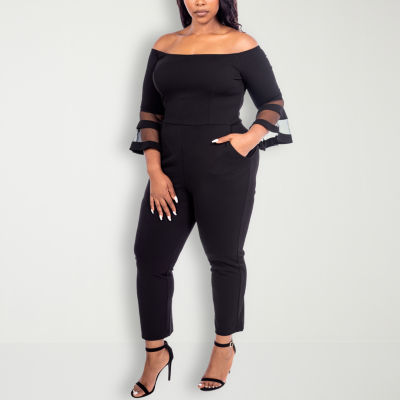 Premier Amour Off The Shoulder Womens Long Sleeve Jumpsuit-Plus