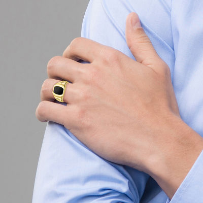 Mens Diamond Accent Genuine Black Onyx 10K Gold Fashion Ring