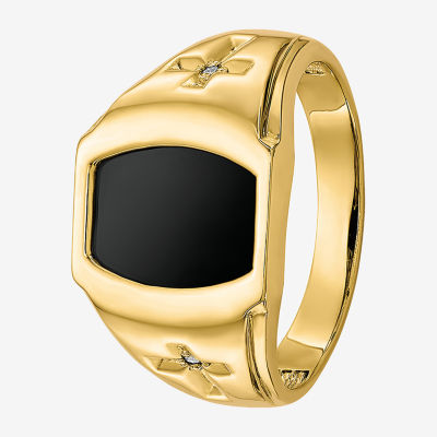 Mens Diamond Accent Genuine Black Onyx 10K Gold Fashion Ring