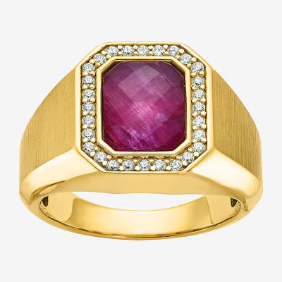 Mens 1/4 CT. T.W. Lead Glass-Filled Red Ruby 14K Gold Fashion Ring