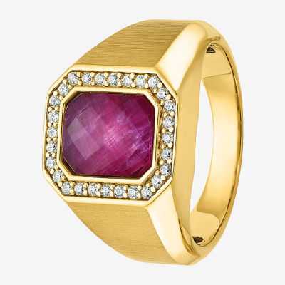 Mens 1/4 CT. T.W. Lead Glass-Filled Red Ruby 14K Gold Fashion Ring