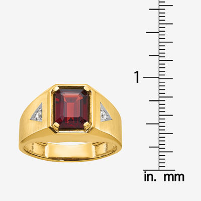 Mens Diamond Accent Genuine Red Garnet 14K Gold Fashion Ring