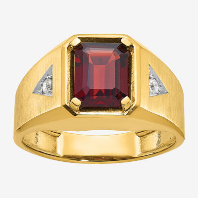 Mens Diamond Accent Genuine Red Garnet 14K Gold Fashion Ring