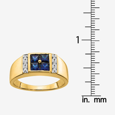 Mens Diamond Accent Lab Created Blue Sapphire 14K Gold Fashion Ring