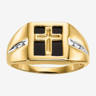 Mens Diamond Accent Black Onyx 14K Gold Cross Fashion Ring - JCPenney