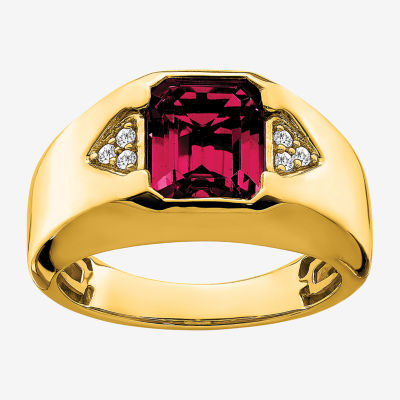 Mens 1/10 CT. T.W. Lab Created Red Ruby 14K Gold Fashion Ring