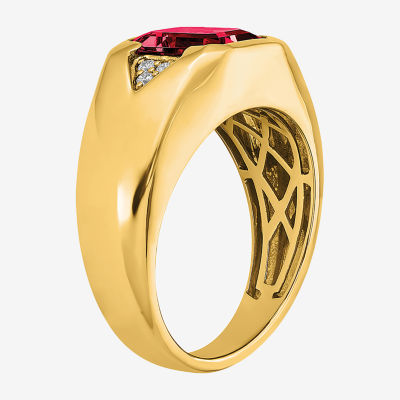 Mens 1/10 CT. T.W. Lab Created Red Ruby 14K Gold Fashion Ring