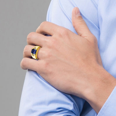 Mens 1/10 CT. T.W. Lab Created Blue Sapphire 14K Gold Fashion Ring